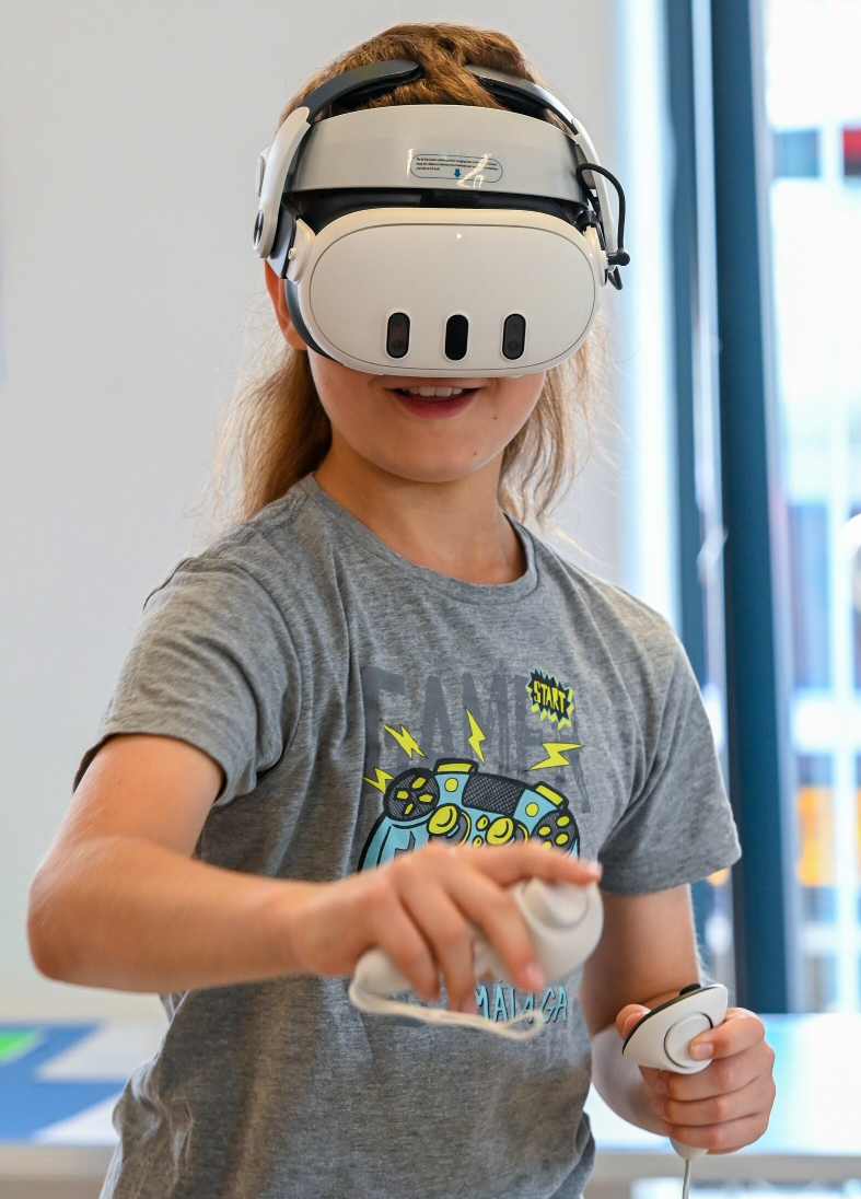 student wearing VR headset